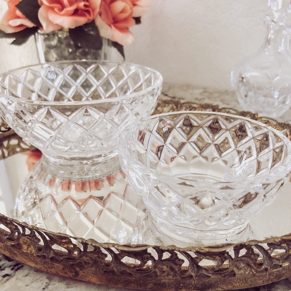 Vintage Authentic Diamond Pattern Lenox Lead Crystal Bowls